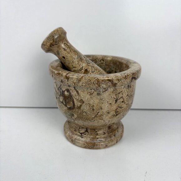 Source Unknown Other - Fossil Stone Mortar & Pestle Set 3.5”Tall Grinding Herbs Spices Kitchen Tool